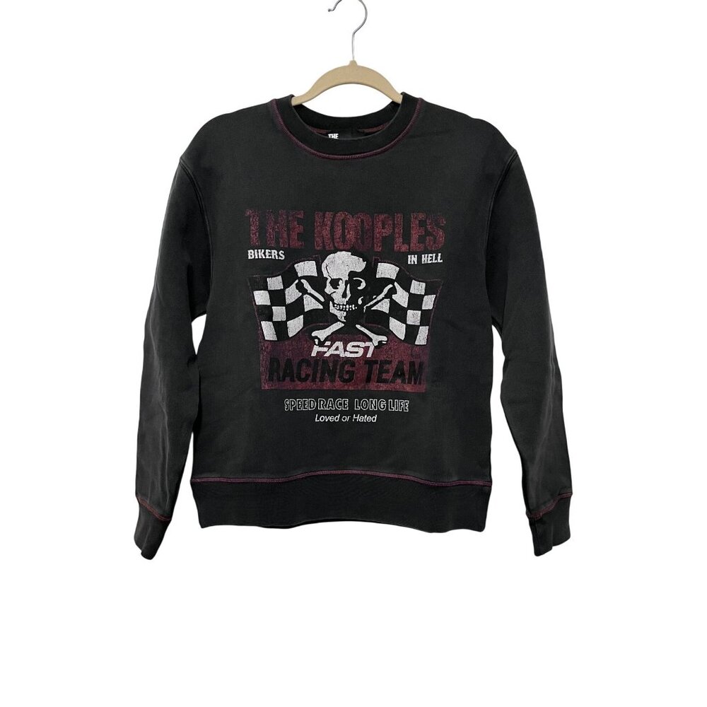The Kooples Black Racing Team Graphic Sweatshirt Cotton Blend Size 0 (X-Small)